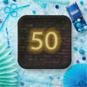Birthday Neon 50 Sign on Brick Wall Papieren Bordje (Feest)