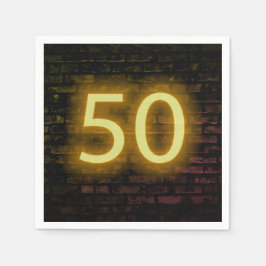 Birthday Neon 50 Sign on Brick Wall Servet