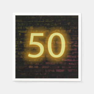 Birthday Neon 50 Sign on Brick Wall Servet