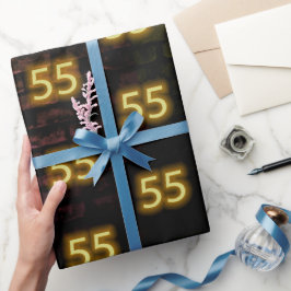Birthday Neon 55 Sign on Brick Cadeaupapier