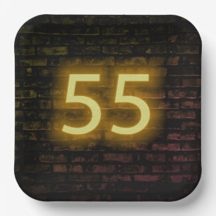 Birthday Neon 55 Sign on Brick Wall Papieren Bordje