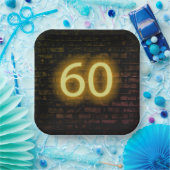 Birthday Neon 60 Sign on Brick Wall Papieren Bordje (Feest)