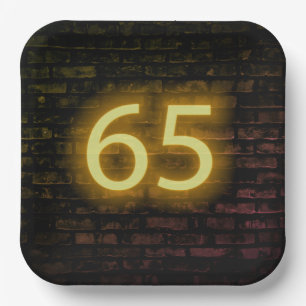Birthday Neon 65 Sign on Brick Wall Papieren Bordje