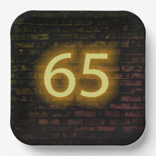 Birthday Neon 65 Sign on Brick Wall Papieren Bordje (Voorkant)