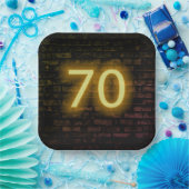 Birthday Neon 70 Sign on Brick Wall Papieren Bordje (Feest)