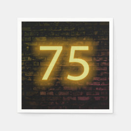 Birthday Neon 75 Sign on Brick Wall Servet