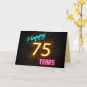 Birthday neon 75-teken op baksteen kaart (Gele Bloem)