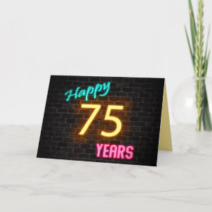 Birthday neon 75-teken op baksteen kaart