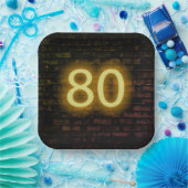 Birthday Neon 80 Sign on Brick Wall Papieren Bordje (Feest)