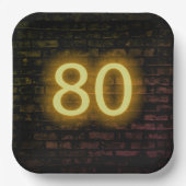 Birthday Neon 80 Sign on Brick Wall Papieren Bordje (Voorkant)