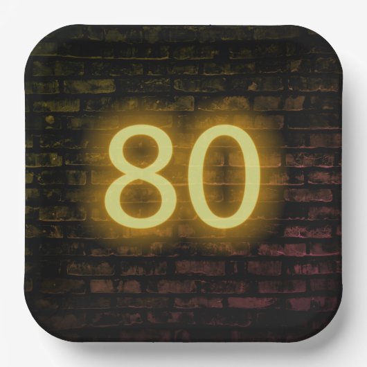 Birthday Neon 80 Sign on Brick Wall Papieren Bordje (Voorkant)