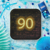 Birthday Neon 90 Sign on Brick Wall Papieren Bordje (Feest)