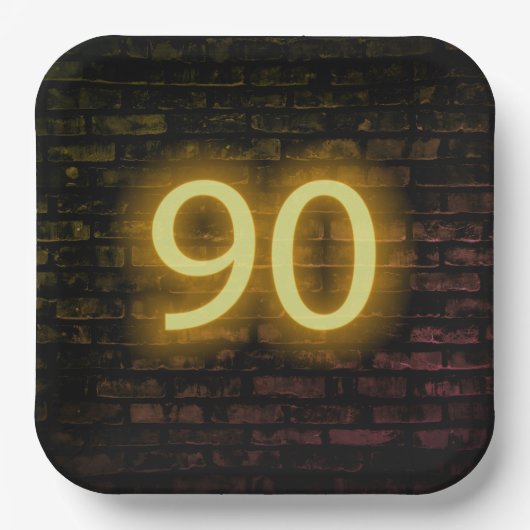 Birthday Neon 90 Sign on Brick Wall Papieren Bordje (Voorkant)