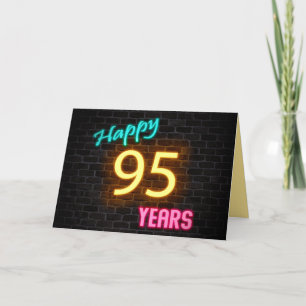 Birthday neon 95-teken op baksteen kaart