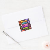 Birthday Neon Fireworks On Black Vierkante Sticker (Envelop)