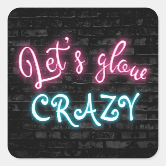 Birthday Neon Glow Sign op Brick Vierkante Sticker (Voorkant)