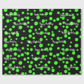 Birthday Neon Green Stippen op zwart Cadeaupapier (Vlak)