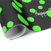 Birthday Neon Green Stippen op zwart Cadeaupapier (Rol Hoek)