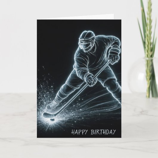 Birthday Neon Hockey Player On Ice Kaart (Voorkant)