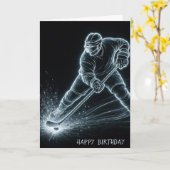 Birthday Neon Hockey Player On Ice Kaart (Gele Bloem)