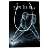 Birthday Neon Hockey Player On Ice Medium Cadeauzakje (Voorkant)