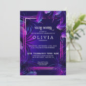 Birthday | Neon Paars Tropical Foliage Kaart (Staand voorkant)