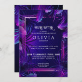 Birthday | Neon Paars Tropical Foliage Kaart (Voorkant / Achterkant)