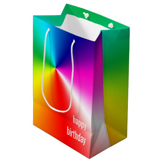 Birthday Neon Rainbow Spectrum Medium Cadeauzakje (Voorkant Gekanteld)