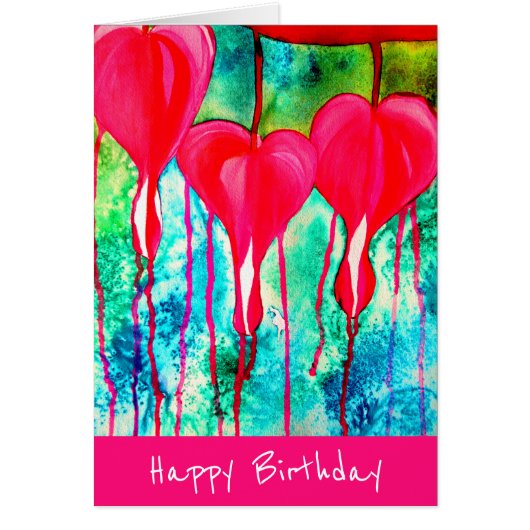 Birthday Neon roze bloeding Harten (Voorkant)