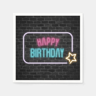 Birthday Neon Sign On Brick Wall Napkins Servet