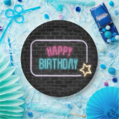 Birthday Neon Sign On Brick Wall Papieren Bordje (Feest)