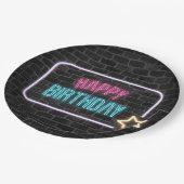 Birthday Neon Sign On Brick Wall Papieren Bordje (Gekanteld)