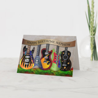 Birthday Nephew Assortment of Colorful Guitars Kaart