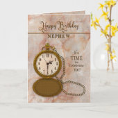 Birthday Nephew Pocket Watch and Chain Kaart (Gele Bloem)