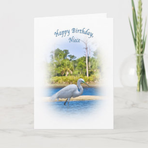 Birthday, Niece, Great Egret Kaart