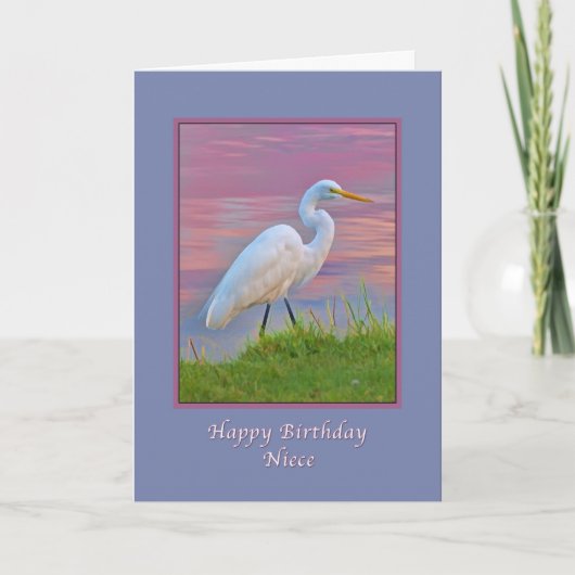Birthday, Niece, Great Egret Stroll at Sunrise Kaart (Voorkant)