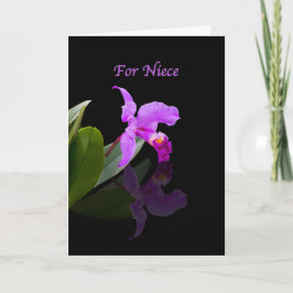 Birthday, Niece, Orchid Reflecteerde op Black Kaart