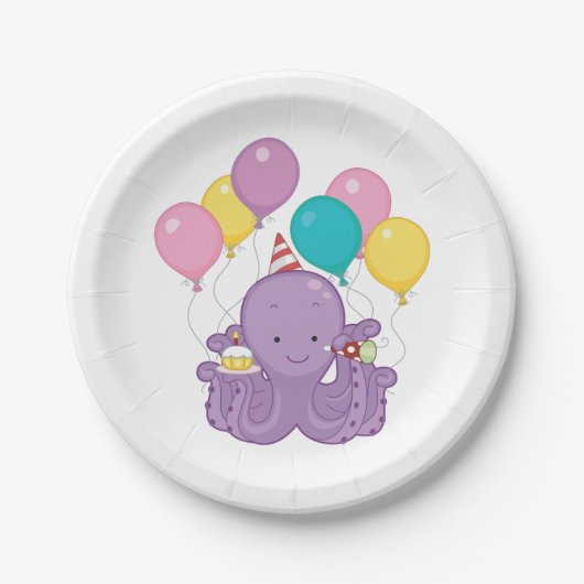 Birthday Octopus Papieren Bordje (Voorkant)
