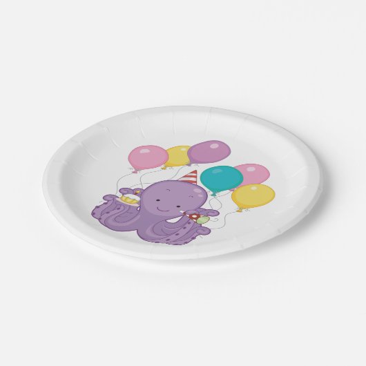 Birthday Octopus Papieren Bordje (Gekanteld)