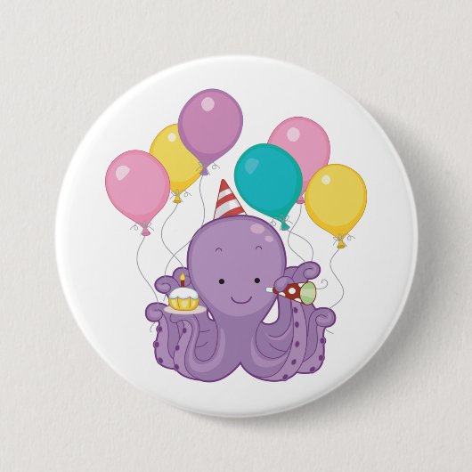 Birthday Octopus Ronde Button 7,6 Cm (Voorkant)