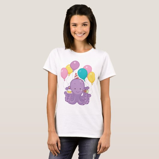 Birthday Octopus T-shirt (Voorkant volledig)