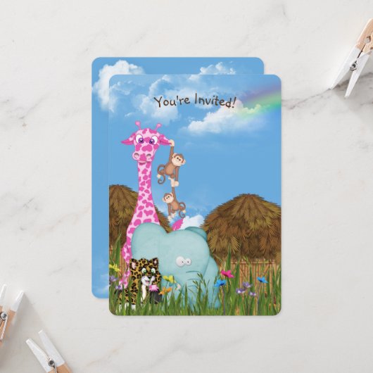 Birthday oerwoud Animals Kaart (Voorkant / Achterkant in situ)