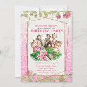 Birthday Oerwouden Cute Pink Safari Kaart (Voorkant)