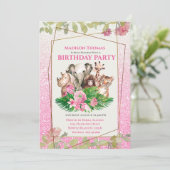 Birthday Oerwouden Cute Pink Safari Kaart (Staand voorkant)