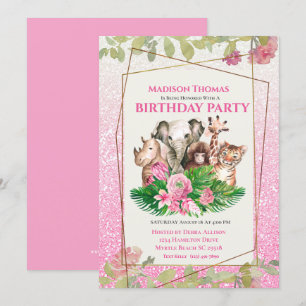 Birthday Oerwouden Cute Pink Safari Kaart