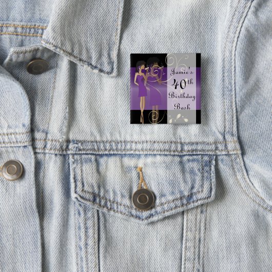 Birthday of Bachelorette Party | Paars | DIY-tekst Vierkante Button 5,1 Cm (In situ)