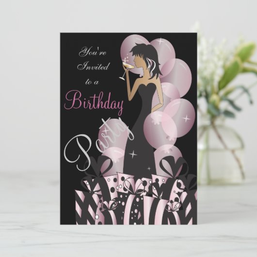 Birthday of Bachelorette Pink Party Girl Kaart (Staand voorkant)