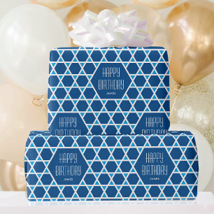 Birthday of Custom Greeting Blue Star Pattern Cadeaupapier