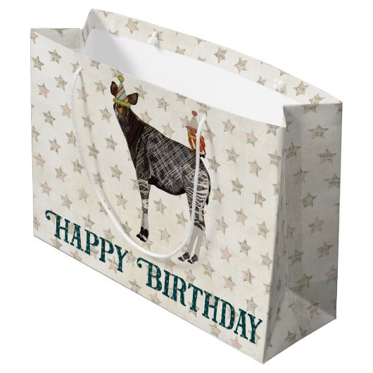 BIRTHDAY OKAPI & OWL LARGE CADEAUTASJE (Achterkant Gekanteld)
