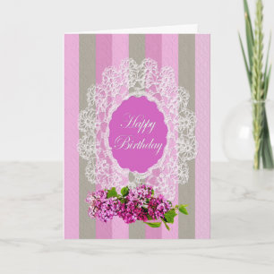 BIRTHDAY - Old Fashion Greeting - Lilacs and Lace Kaart